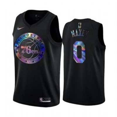 Nike Philadelphia 76ers #0 Tyrese Maxey Men's Iridescent Holographic Collection NBA Jersey - Black Men's